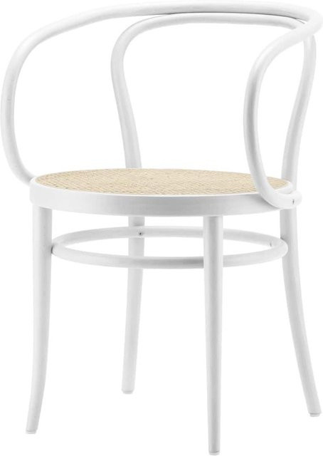 Thonet Bugholz Stuhl 209 mit Armlehnen aus Buchenholz und Rohrgeflecht in Weiß lasiert - Bild 1
