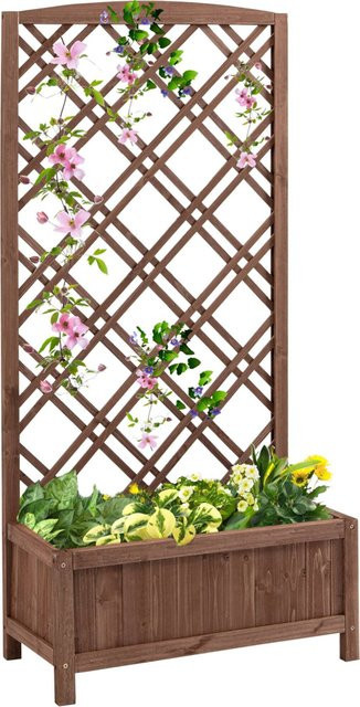 Outsunny Pflanzkasten aus Holz mit Rankgitter in Gelb, B/H/L: 30 x 122,5 x 60 cm - Bild 1