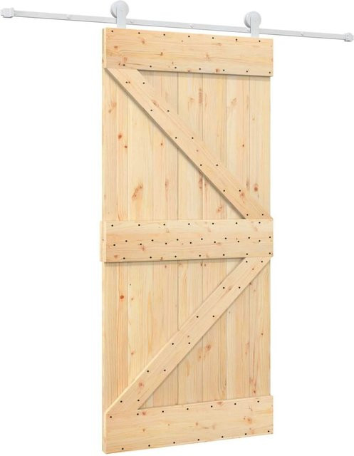 vidaXL Schiebetür aus Massivkiefer in Natur und Weiß, modern mit Holz und Stahl, Breite: 95 cm, Höhe: 210 cm - Bild 1