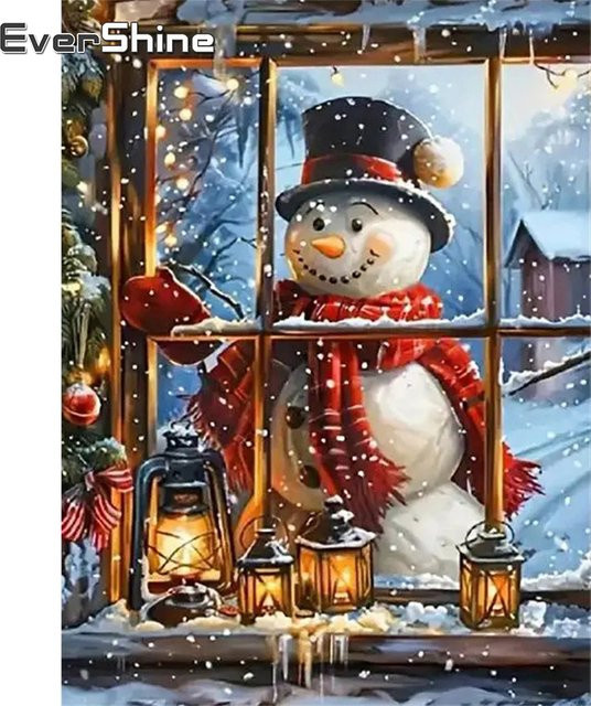 EverShine DIY Diamantmalerei Schneemann Winterlandschaft als Rundes Mosaik Set in Mehrfarbig - Bild 1