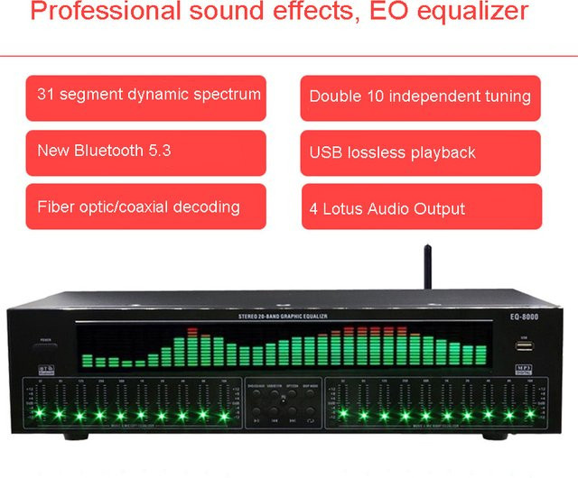 ZJMZYM EQ8000 Equalizer Bluetooth 5.3 Digital-Audio-Dekodierungs-Vorverstärker mit Faser- und Koaxialanschluss in Schwarz und Grün - Bild 1