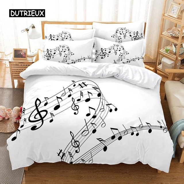 Musik-Bettwäsche-Set mit 3D-Digitaldruck aus Mikrofaser, 3-teilig, Weiß, B/H: 155 x 215 cm - Bild 1