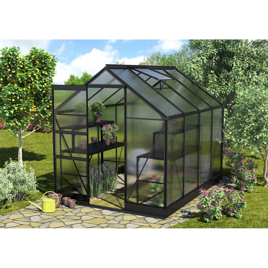Vitavia Gewächshaus Apollo 5000 Schwarz mit Fundament und Regenrinnen aus Aluminium und Polycarbonat, 5 m² - Bild 2