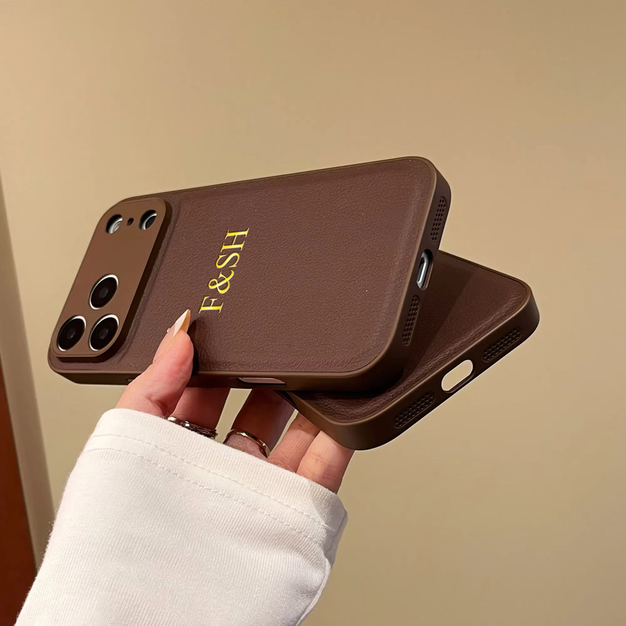 Personalisierte Lederhülle von YLUOYI mit Initialen für iPhone 11 bis iPhone 17 Pro Max in Blau oder Braun - Bild 2