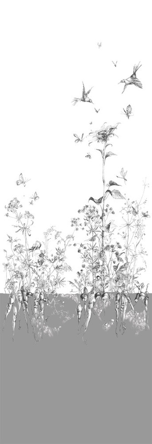 Edmond Petit Vlies Tapete Tournesol droit in Grau mit floralem und botanischem Design - Bild 1