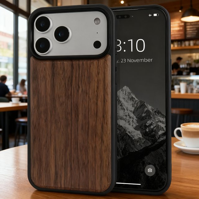 Stoßfeste Handyhülle aus Walnuss- und Kirschholz für Apple iPhone 17 Pro und iPhone 17 Pro Max in Braun - Bild 1