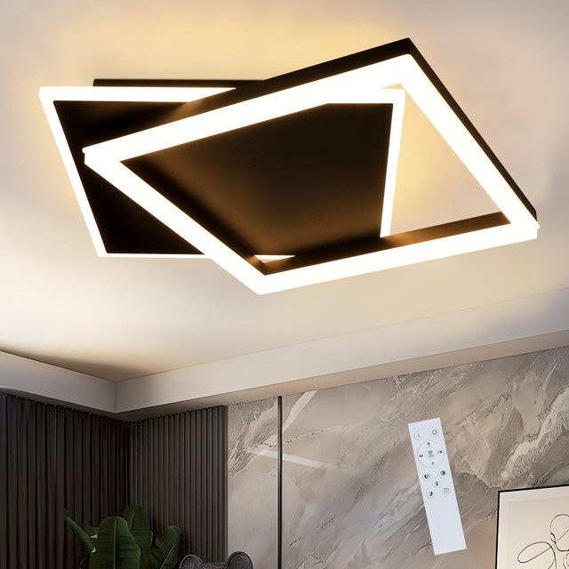 Cliheet 42W LED-Deckenleuchte aus Acryl in Weiß, dimmbar mit Fernbedienung, modernes Kreuz-Quadrat-Design für Wohnzimmer, Schlafzimmer, Küche und Büro - Bild 1