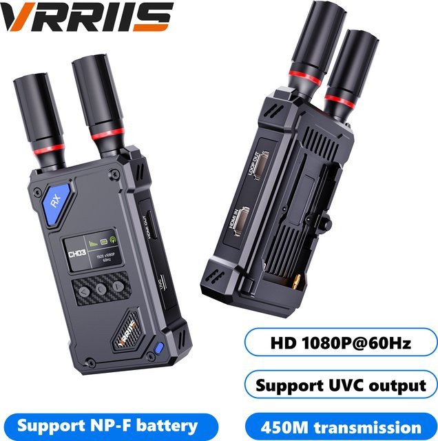 Vrriis Drahtloser HDMI Sender und Empfänger mit UVC-LCD-Bildschirm in Schwarz für Kamera, PC, Gaming-Konsole und TV-Box - Bild 1