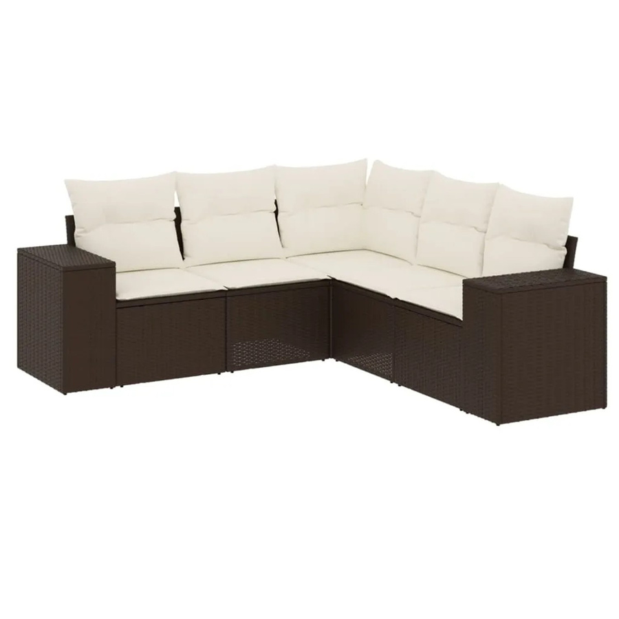 vidaXL 5-tlg. Garten-Sofagarnitur in L-Form aus braunem Polyrattan mit wetterfesten Kissen und pulverbeschichtetem Stahlgestell - Bild 2
