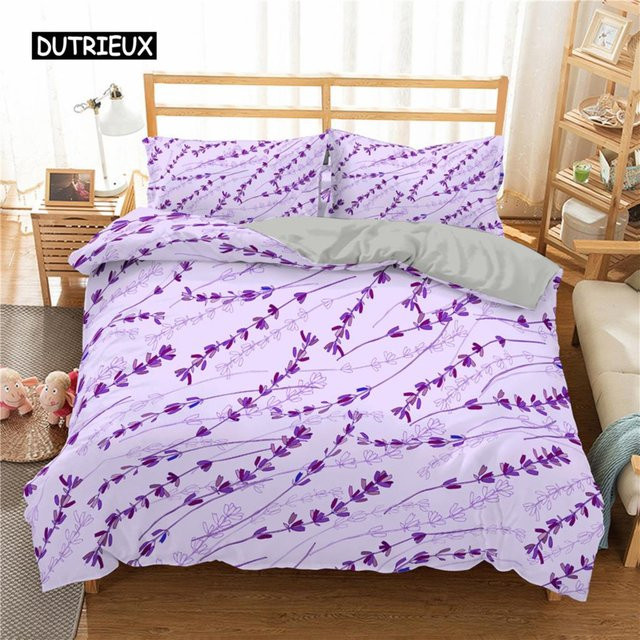 Jinmeige Bettwäsche-Set mit floralem Lavendel-Design in Lila, Material Mikrofaser, B/H: 140 x 210 cm - Bild 1