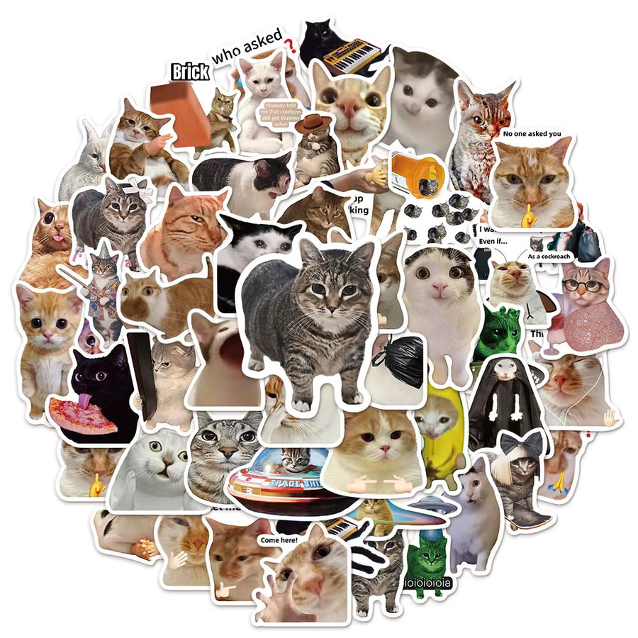 Rspctou Katzen-Meme Aufkleber Set, bunte Kawaii Tier-Cartoon Sticker für Laptop und Gepäck, wasserfest - Bild 3