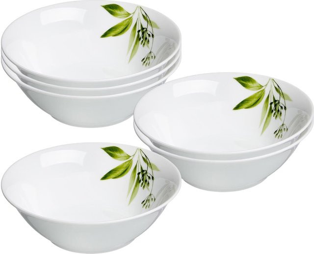 Ritzenhoff & Breker Beilagenschalen Evora Dip-Bowl aus Porzellan, Set 6er, Floral, Green/White, Durchmesser: 14 cm - Bild 1