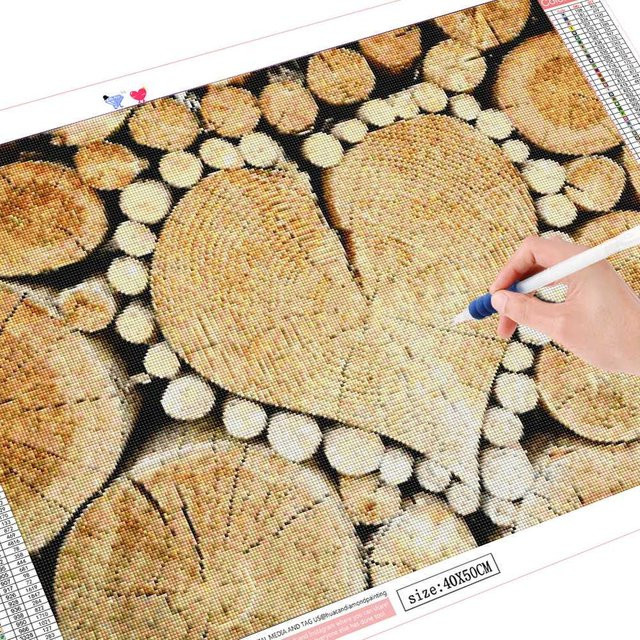 FIYO Diamantmalerei Herz Motiv in Beige, abstrakte Floral Illustration auf Leinwand, B x H: 20 x 30 cm - Bild 1
