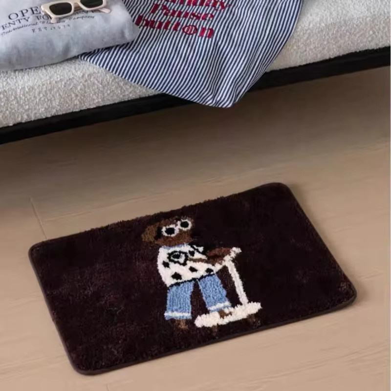 VIKAMA Rutschfester Badezimmerteppich mit Welpenmotiv in Braun, Rechteckige Bodenmatte für Badezimmer und Wohnzimmer, B/T: 60 x 40 cm - Bild 3