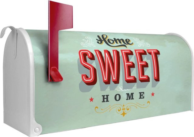 Banjado Amerikanischer Briefkasten Weiß mit roter Fahne und Home Sweet Home Motiv, B/H/T: 48 x 22 x 22 cm - Bild 1