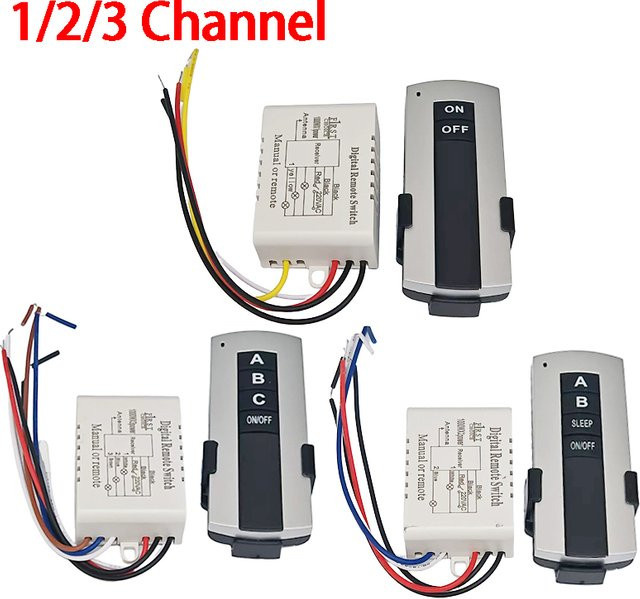 Professioneller drahtloser Fernbedienung-Schalter für elektrische Geräte, 1/2/3 Kanal EIN/AUS Empfänger und Sender für 220 V, Farbe: Weiß - Bild 1