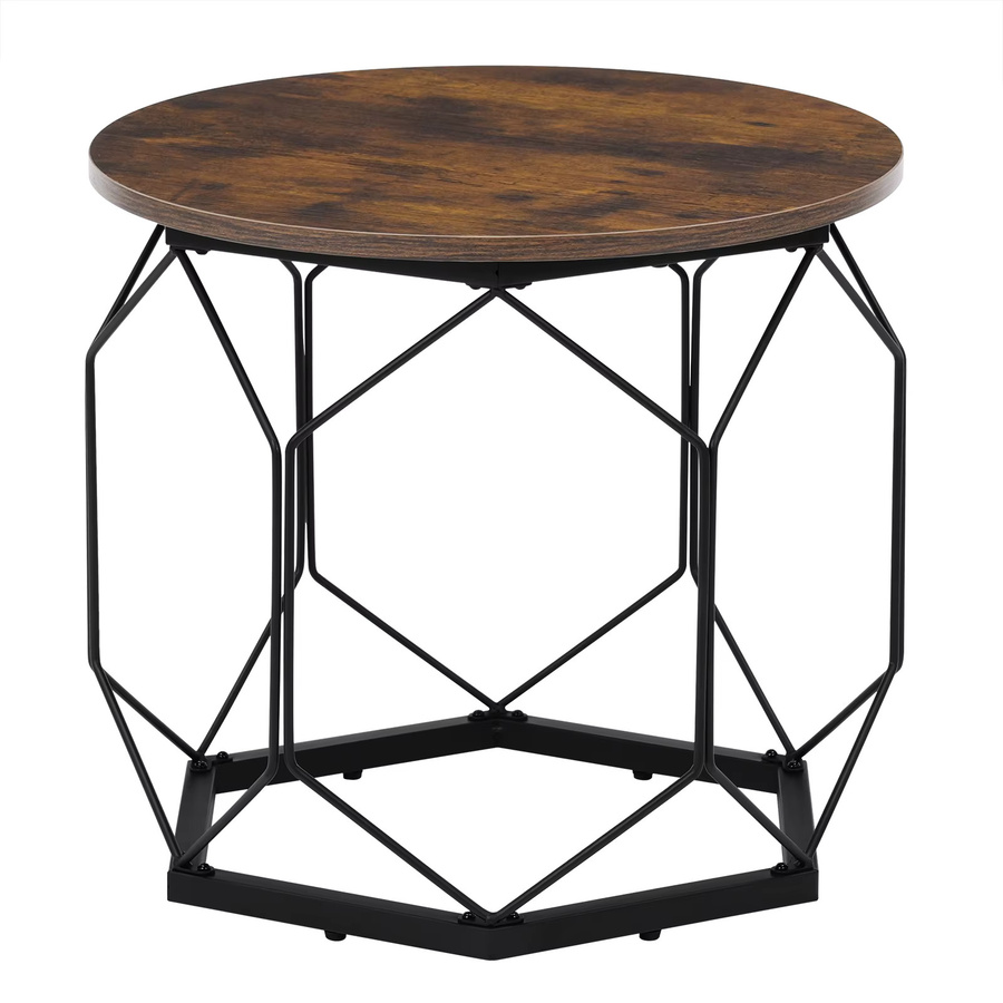 WOLTU 2-teiliges Couchtisch-Set aus Metall in Braun, runder Beistelltisch mit Stauraum im modernen Design für dein Wohnzimmer oder Schlafzimmer - Bild 4