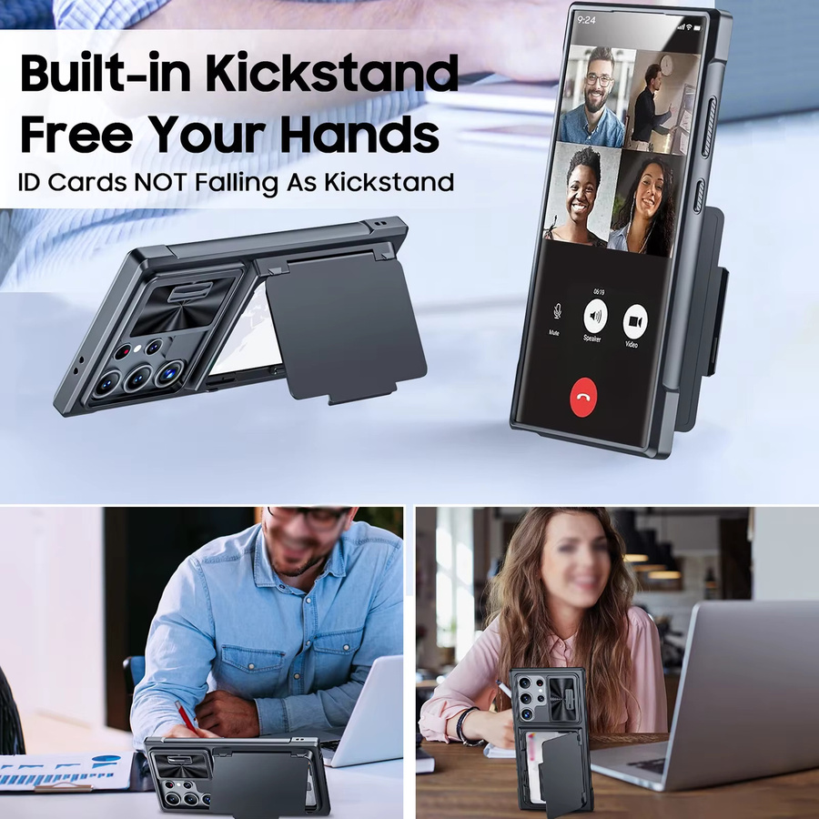 Samsung Wallet Kickstand Silikonhülle für Galaxy S24 Plus und Galaxy S24 Ultra mit RFID-Kartenhalter und Kameraabdeckung, Schwarz - Bild 4