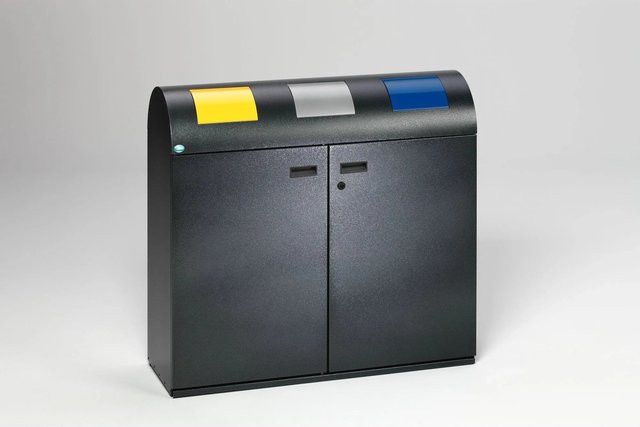 PROREGAL Wertstoffsammelstation Rund aus verzinktem Stahl mit 3 Einsätzen, Grau, H x B x T: 99,5 x 108 x 37,5 cm - Bild 1