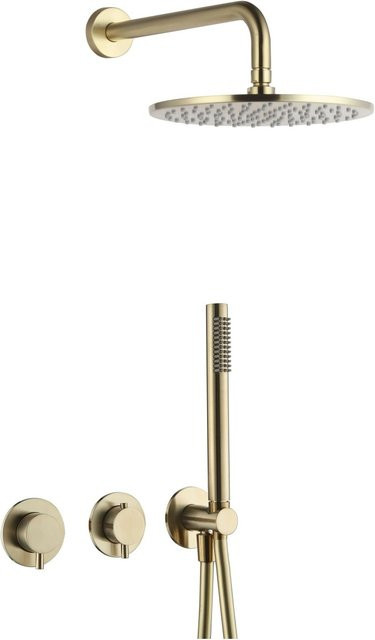 BÄDER BOUTIQUE Unterputz Duschsystem Rain mit Thermostat, Umsteller, Handbrause und Brauseschlauch in Gold Gebürstet - Bild 1