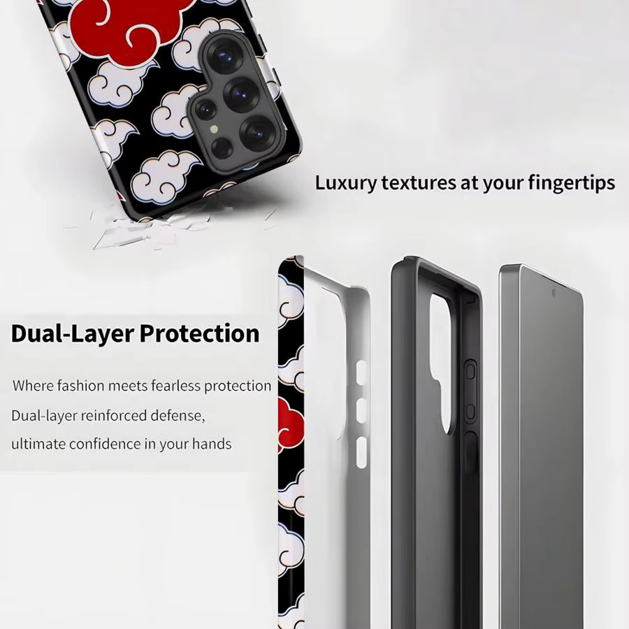 Akatsuki Handyhülle mit rotem Wolkenmuster für Samsung Galaxy S26 S25 Ultra S24 Ultra S23 Ultra S20 FE A56 A36 A26 A16 in Schwarz und Rot - Bild 6