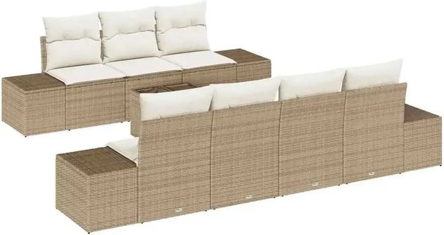 vidaXL Garten-Sofa-Set 8-teilig aus Poly Rattan in Beige mit Polsterkissen in U-Form - Bild 1