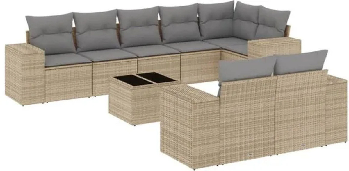 VIDAXL 9-tlg. Garten-Sofagarnitur aus Polyrattan mit Kissen in Beige und Grau - Bild 1