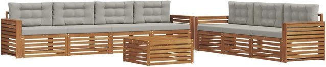 vidaXL Outdoor-Sofagarnitur 8-teilig aus Akazienholz mit Kissen in Natur und Hellgrau - Bild 1