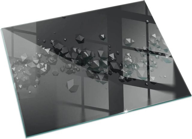 Tulup Glasplatte für Kamin mit abstraktem Wolkenmuster in Schwarz, B: 120 cm, T: 80 cm - Bild 1