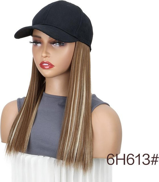 Synthetische Baseballkappe Perücke, 18 Zoll, langes gerades Haar, Schwarz, Damen - Bild 1