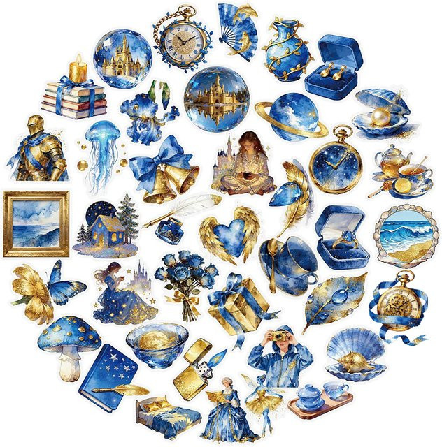 Charile Vintage Blaue Geheimnisvolle Sterne Aufkleber, Transparent, Gold - Bild 1