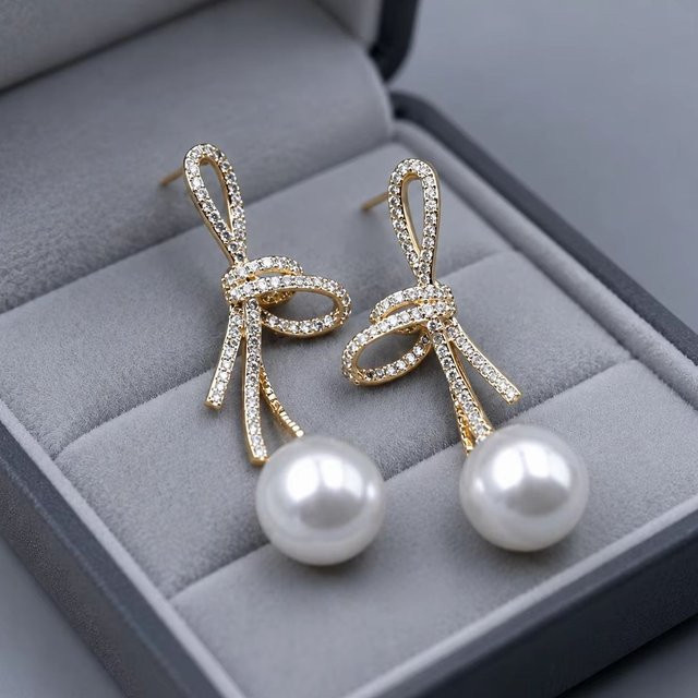 Rinhoo Perlen-Ohrhänger, Strass-Schleife, Damen - Bild 1