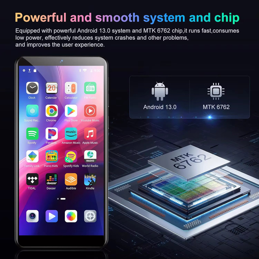 Oilsky MP3-Player mit 13MP Kamera, 5,5 Zoll Display, Bluetooth und WLAN, Android 13.0, Spotify und Deezer, Schwarz, 16GB/144GB - Bild 2