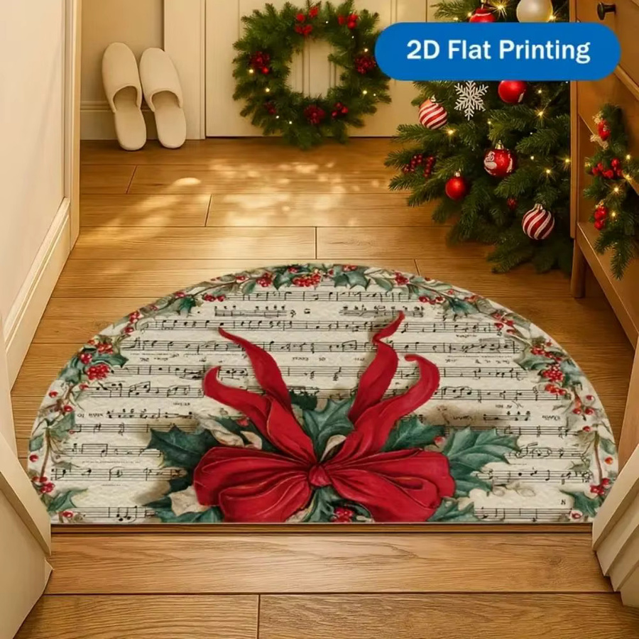VIKAMA Weihnachten Willkommen Fußmatte halbrunde Druckteppich für Indoor und Outdoor zur Dekoration von Haustür, Veranda und Küche - Bild 3