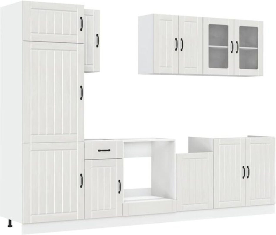 Vidaxl 8-tlg. Küchenschrank-Set Lucca in Hochglanz-Weiß aus Holzwerkstoff mit Glas und Drehtüren im Landhausstil - Bild 1