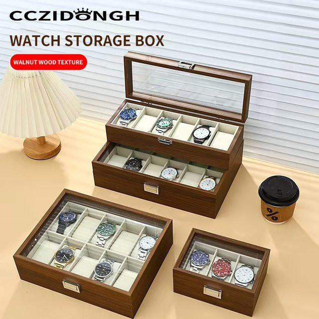 CCZIDONGH Uhrenbox Holz, 12 Fächer, Glasfenster, Unisex - Bild 1