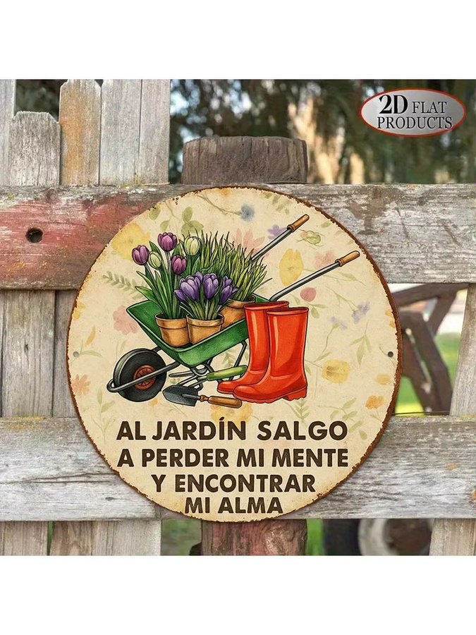 CIFbuy Vintage Metallschild für Garten und Terrasse, Rundes Aluminium-Wandkunst-Dekor mit Blumenmotiv in Weiß und Multicolour - Bild 5