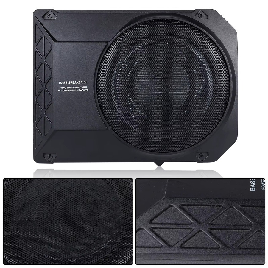 Podofo 10-Zoll Aktiver Subwoofer 800W Unter-Sitz-Autoaudio-Gehäuse in Schwarz mit Audiokabel und Audioprozessor - Bild 3