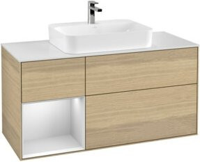 V&B Waschtischunterschrank Finion mit Wandbeleuchtung in Eiche Lack, Breite: 120 cm, Tiefe: 50,1 cm, Höhe: 50,1 cm - Bild 1