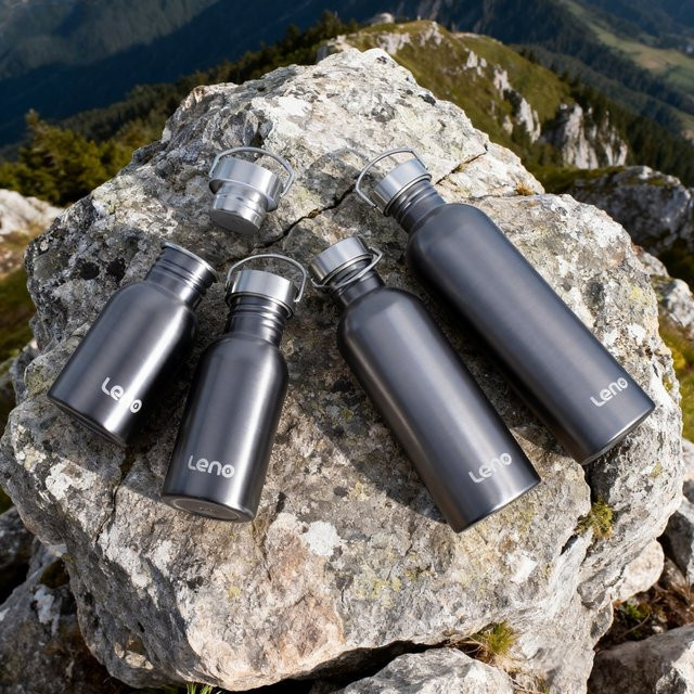 Leno Edelstahl-Wasserflasche in Silber, 350 ml, einwandige Weithals-Trinkflasche mit Schraubverschluss für Sport und Fahrrad - Bild 1