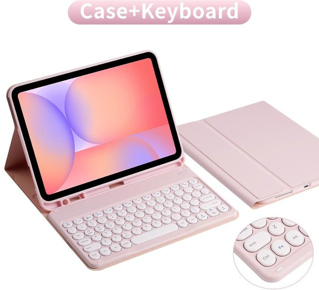 Samsung Tablet-Hülle mit Bluetooth-Tastatur für Galaxy Tab S6 Lite, S7, S8, S9, S10 FE und S10 Plus in Pink - Bild 1