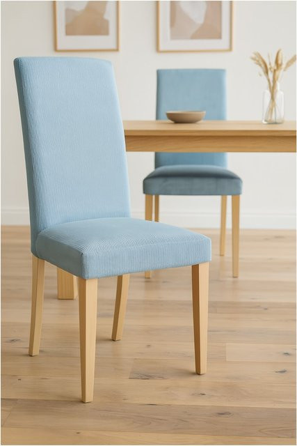 Möbel direkt online Esszimmerstuhl Stella Set aus 2 Stück mit Cordbezug und Massivholz in Rot, Braun oder Blau - Bild 1
