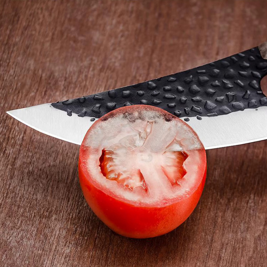Handgefertigtes Knochenschneidemesser von zxyouping aus geschmiedetem Edelstahl mit Holzgriff und Lederbezug - Bild 4
