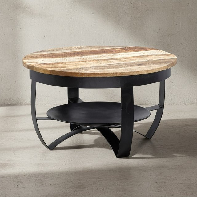 KADIMA DESIGN Couchtisch im industriellen Stil aus Mango-Massivholz und Eisen, Braun/Schwarz, B: 60 cm, T: 60 cm, H: 34 cm - Bild 1