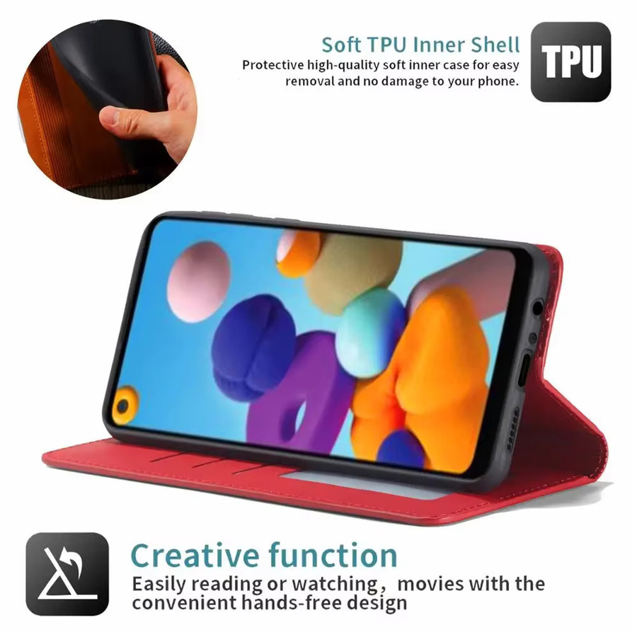 Leder Flip Case Brieftasche mit Standfunktion für iPhone Modelle in Schwarz und Rot von YBHNFOG - Bild 6