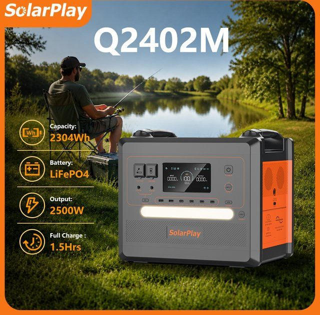 SolarPlay Q2402M Tragbare Powerstation mit 2500W und 2304Wh, LiFePO4-Batterie, Schwarz - Bild 1