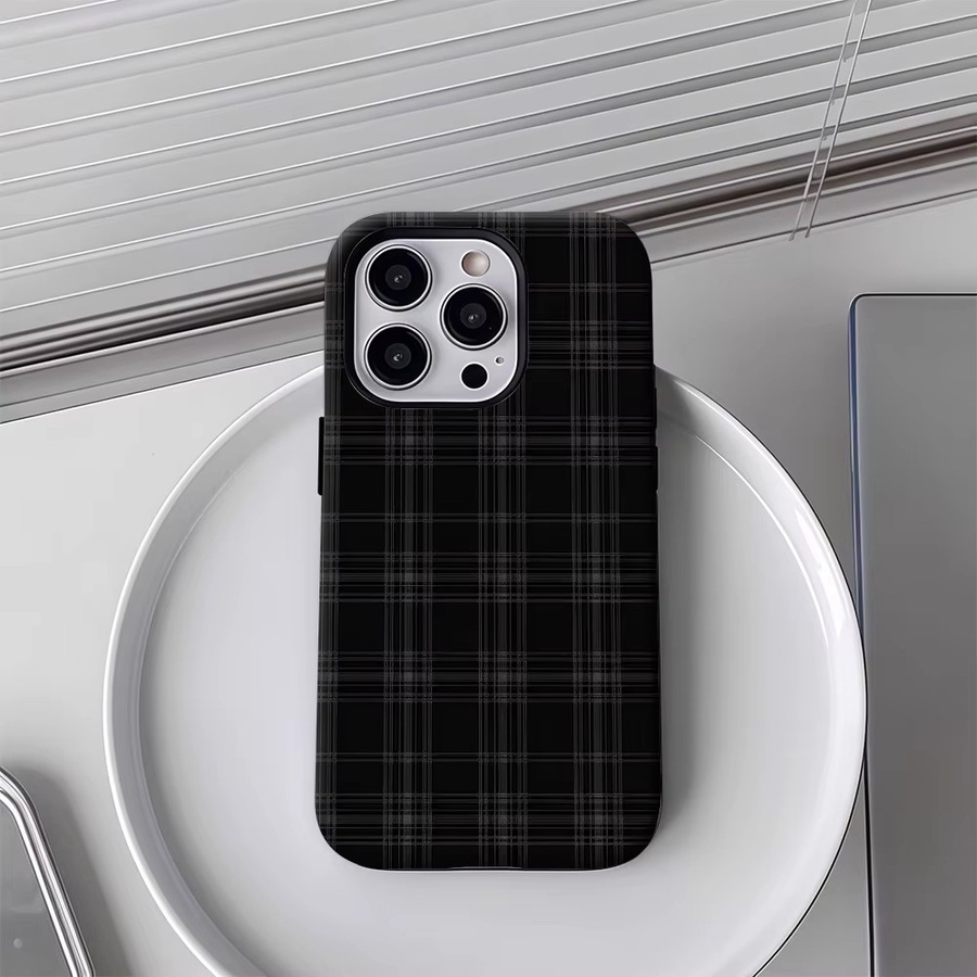 Potdemiel Robuste Karierte Handyhülle für iPhone 17 16 15 14 13 Pro Max Plus mit Magnetfunktion in Schwarz - Bild 4