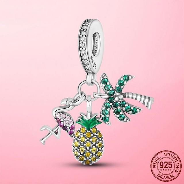 Charm Anhänger 925 Silber, Delfin, Blau, Zirkonia, Perle, Damen - Bild 1