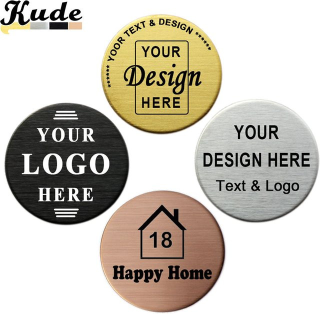 Personalisierte runde Namensschilder aus Stahl mit Laser-Gravur für dein Logo oder deinen Text von Kude, Durchmesser: 30 mm oder 40 mm - Bild 1