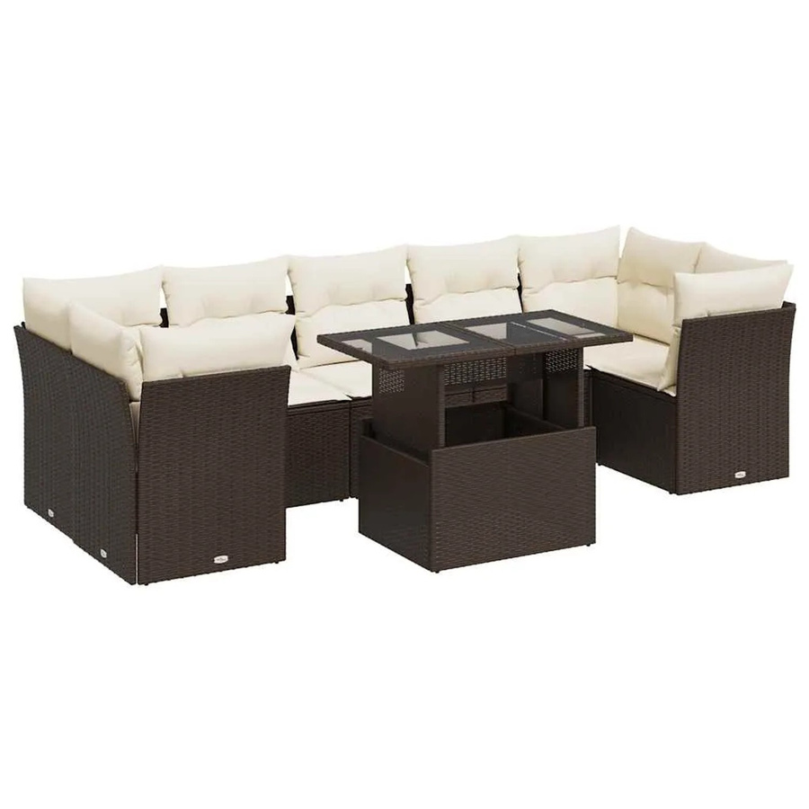 vidaXL 8-teilige Garten-Sofagarnitur in L-Form aus braunem PE-Rattan mit cremeweißen Kissen und Stauraum - Bild 2